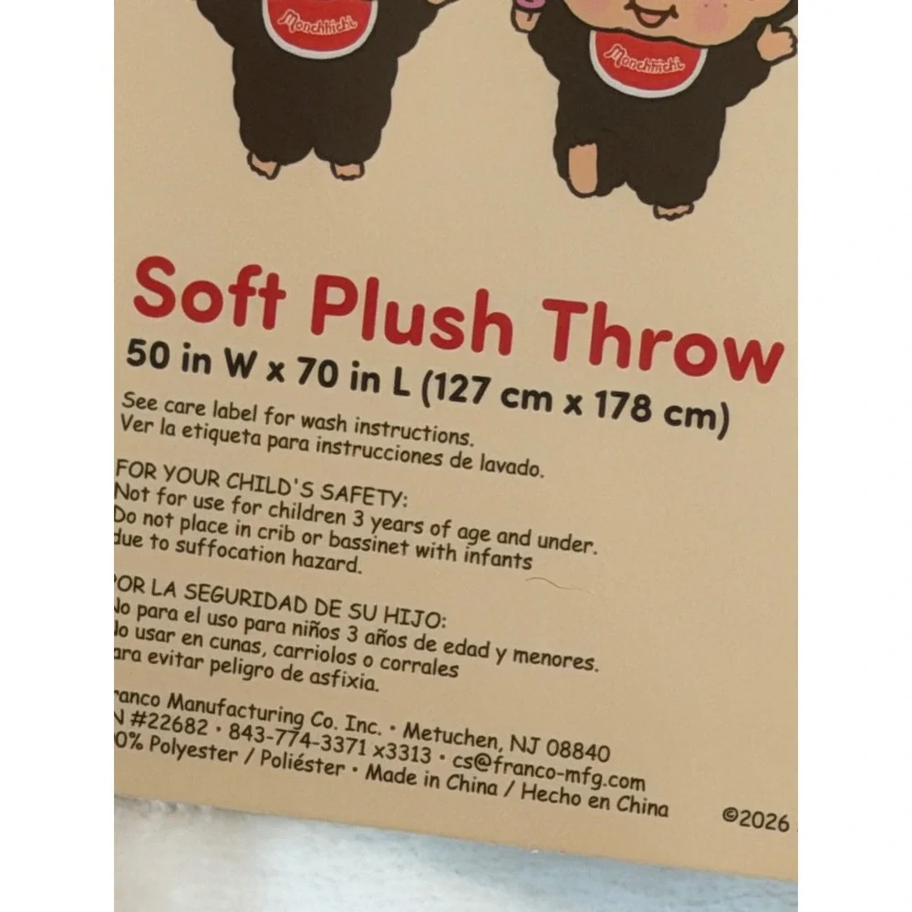 Monchhichi Soft Plush Throw Blanket Autumn Fall Leaves Pumpkins 50x70 New
